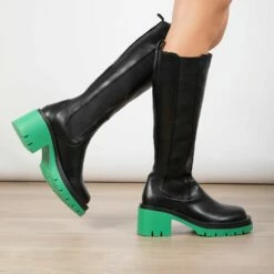 RAID Jadon Long Boot In Green -Raid London Sales Store Jadon Black Green 1