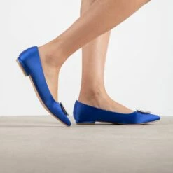 RAID Jennika Flat Shoe In Blue Satin -Raid London Sales Store Jennika Blue 1