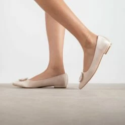 RAID Jennika Flat Shoe In Champagne Satin -Raid London Sales Store Jennika Champagne 1