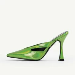 RAID Kinsley Heeled Mule In Green Holographic -Raid London Sales Store Kinsley Green 4