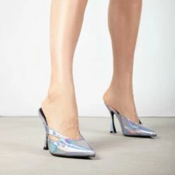 RAID Kinsley Heeled Mule In Silver Holographic