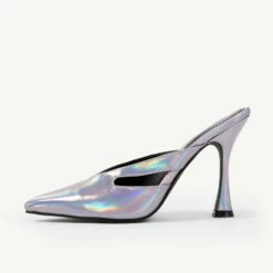 RAID Kinsley Heeled Mule In Silver Holographic -Raid London Sales Store Kinsley Silver 4