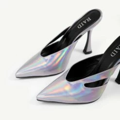 RAID Kinsley Heeled Mule In Silver Holographic -Raid London Sales Store Kinsley Silver 5