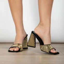 RAID Kyrah Heeled Mule In Gold -Raid London Sales Store Kyrah Gold 2