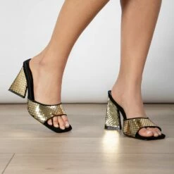RAID Kyrah Heeled Mule In Gold -Raid London Sales Store Kyrah Gold 3