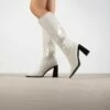 RAID Lenore Knee High Boot In Off White Crinkle Patent -Raid London Sales Store Lenore White 1