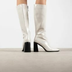 RAID Lenore Knee High Boot In Off White Crinkle Patent -Raid London Sales Store Lenore White 3