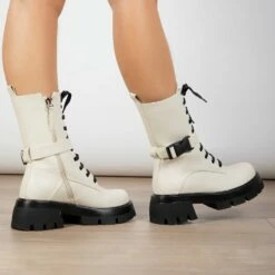 RAID Lenya Chunky Ankle Boot In Cream -Raid London Sales Store Lenya Cream 3