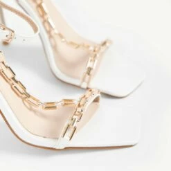 RAID Lovely Chained Heel In White -Raid London Sales Store Lovely White 5