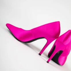 RAID Maliny Court Heel In Hot Pink Satin -Raid London Sales Store Maliny Pink 4
