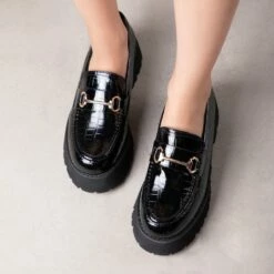 RAID Monster Chunky Flat Shoe In Black Croc -Raid London Sales Store Monster Black 2