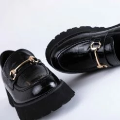 RAID Monster Chunky Flat Shoe In Black Croc -Raid London Sales Store Monster Black 4