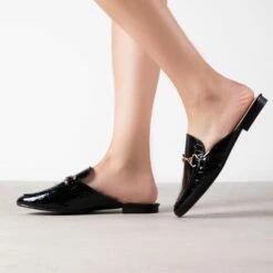 RAID Nancy Flat Mule In Black Croc -Raid London Sales Store Nancy Black 3