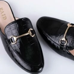 RAID Nancy Flat Mule In Black Croc -Raid London Sales Store Nancy Black 4