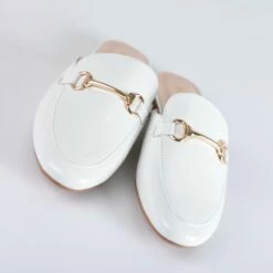 RAID Nancy Flat Mule In White Croc -Raid London Sales Store Nancy White 4