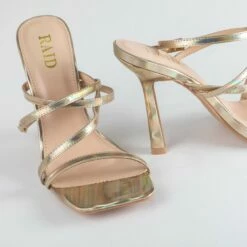 RAID Naveena Strappy Stiletto Heel In Gold Holographic -Raid London Sales Store Naveena Gold 4