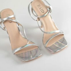 RAID Naveena Strappy Stiletto Heel In Silver Holographic -Raid London Sales Store Naveena Silver 4