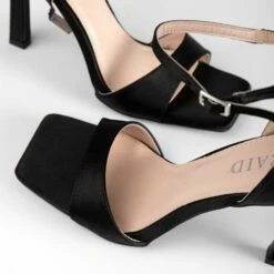 RAID Nethra Heeled Sandal In Black Satin -Raid London Sales Store Nethra Black 4