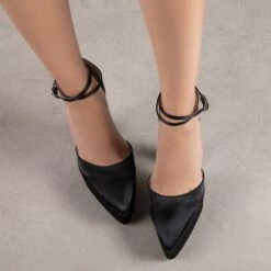 RAID Pearly Platform Heel Pump In Black Satin -Raid London Sales Store Pearly Black 2