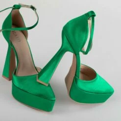 RAID Pearly Platform Heel Pump In Green Satin -Raid London Sales Store Pearly Green 4