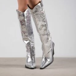 RAID Portland Long Boot In Silver Snake -Raid London Sales Store Portland Silver 1