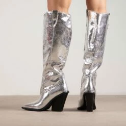 RAID Portland Long Boot In Silver Snake -Raid London Sales Store Portland Silver 3