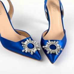 RAID Punam Heeled Slingback In Blue Satin -Raid London Sales Store Punam Blue 4