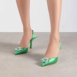RAID Punam Heeled Slingback In Green Satin -Raid London Sales Store Punam Green 1