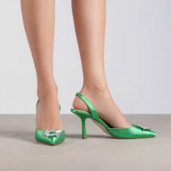 RAID Punam Heeled Slingback In Green Satin -Raid London Sales Store Punam Green 3