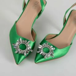 RAID Punam Heeled Slingback In Green Satin -Raid London Sales Store Punam Green 4