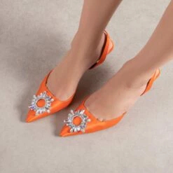 RAID Punam Heeled Slingback In Orange Satin -Raid London Sales Store Punam Orange 2