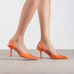 RAID Punam Heeled Slingback In Orange Satin -Raid London Sales Store Punam Orange 3
