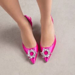 RAID Punam Heeled Slingback In Hot Pink Satin