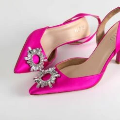 RAID Punam Heeled Slingback In Hot Pink Satin -Raid London Sales Store Punam Pink 4