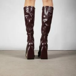 RAID Rainbow Block Heeled Long Boot In Burgundy -Raid London Sales Store Rainbow Burgundy 2