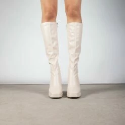 RAID Rainbow Block Heeled Long Boot In Cream -Raid London Sales Store Rainbow Cream 2