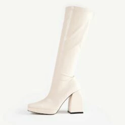 RAID Rainbow Block Heeled Long Boot In Cream -Raid London Sales Store Rainbow Cream 4
