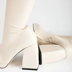 RAID Rainbow Block Heeled Long Boot In Cream -Raid London Sales Store Rainbow Cream 5