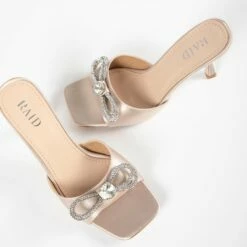 RAID Renee Heeled Mule In Champagne Satin -Raid London Sales Store Renee Champagne 4
