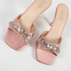 RAID Renee Heeled Mule In Baby Pink Satin -Raid London Sales Store Renee Pink 4