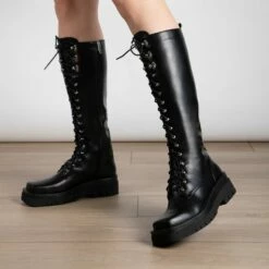 RAID Rida Long Lace Up Boot In Black -Raid London Sales Store Rida Black 2