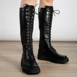 RAID Rida Long Lace Up Boot In Black -Raid London Sales Store Rida Black 3