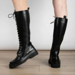 RAID Rida Long Lace Up Boot In Black -Raid London Sales Store Rida Black 4