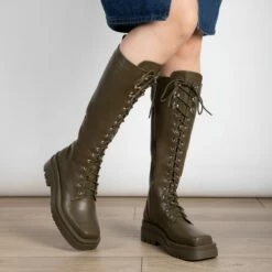 RAID Rida Long Lace Up Boot In Khaki