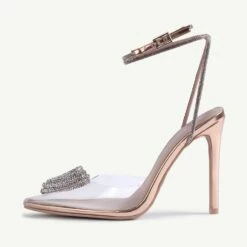 RAID Roana Stiletto Pump In Clear/ Rose Metallic -Raid London Sales Store Roana RoseGold 5