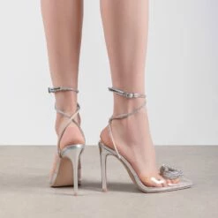 RAID Roana Stiletto Pump In Clear/ Silver Metallic -Raid London Sales Store Roana Silver 1