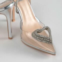 RAID Roana Stiletto Pump In Clear/ Silver Metallic -Raid London Sales Store Roana Silver 4