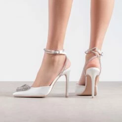 RAID Roana Stiletto Pump In Ivory Satin -Raid London Sales Store Roana White 3