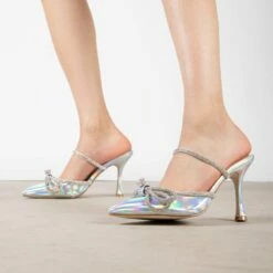 BEBO Ruhani Heeled Mule In Silver