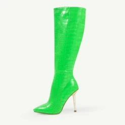 RAID Saint Long Stiletto Heeled Boot In Lime -Raid London Sales Store Saint Lime 4